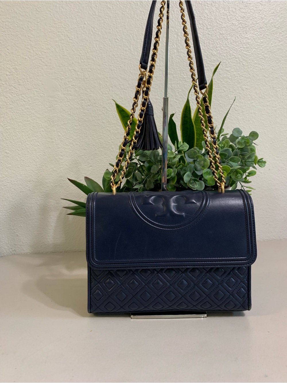 👜💕 Tory Burch Navy Fleming Quilted Leather Shoulder Bag